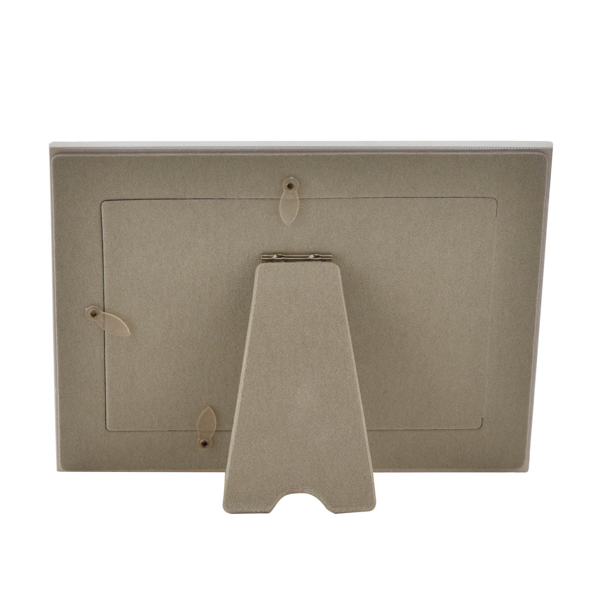 the rear of the photo frame with 3 clasps to secure your photo and a stand to display