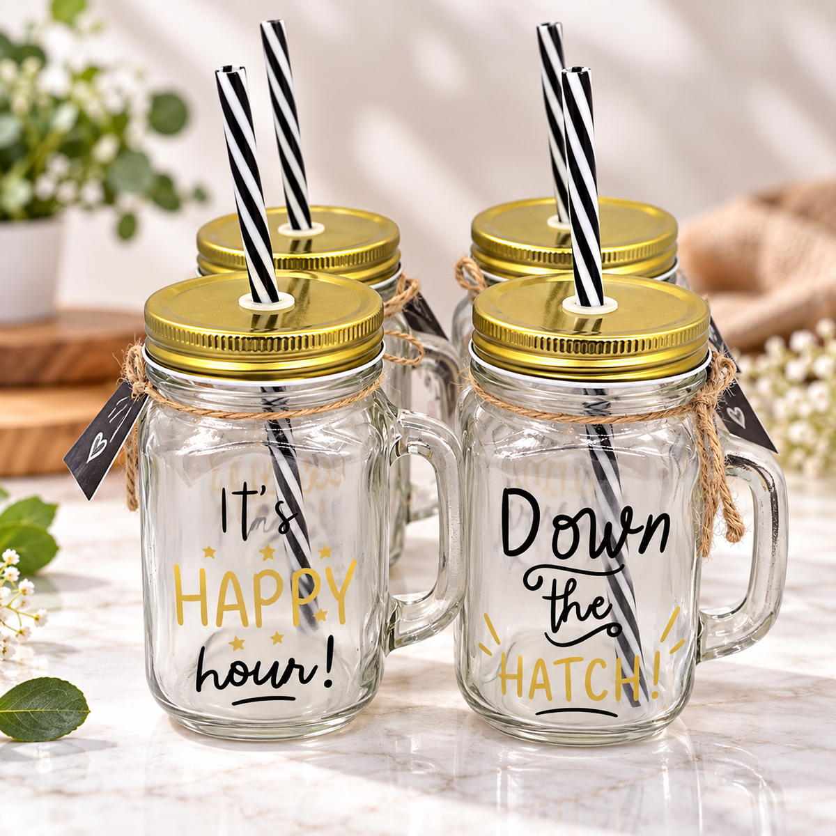 Glass Mason Jar Tumbler with Lid and Reusable Straw