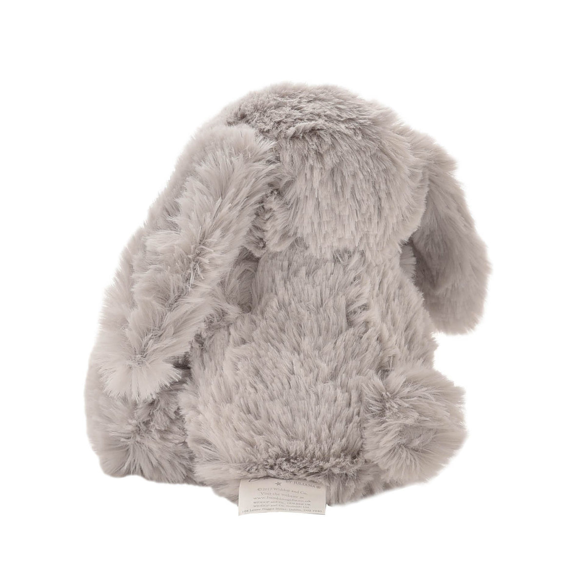 Gray fluffy bunny-shaped pillow on a white background
