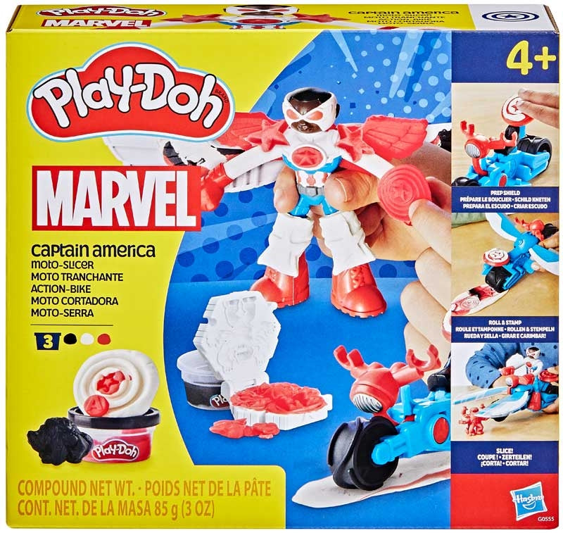 Play-Doh Marvel Captain America toy set packaging with character and accessories.