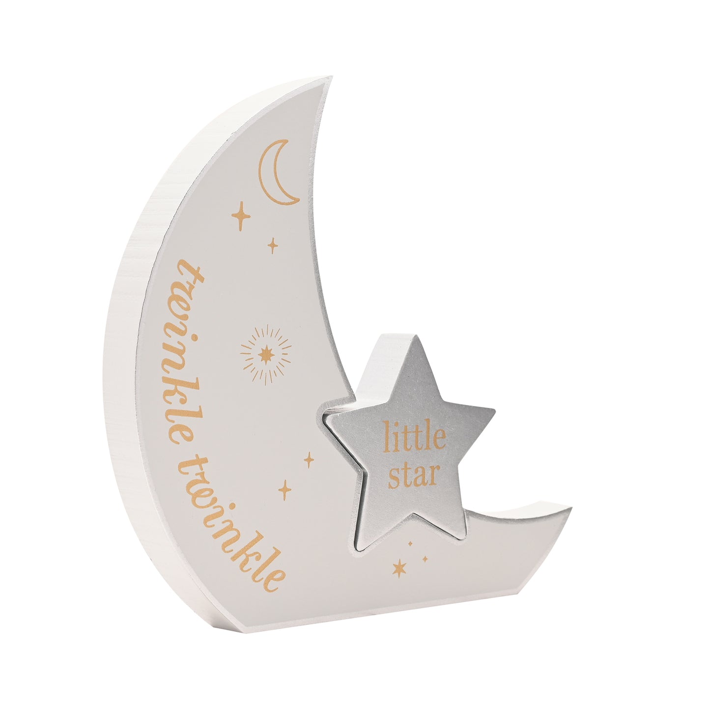 Decorative moon and star with 'twinkle twinkle' and 'little star' text on a white background
