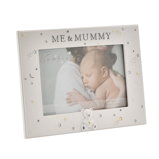 White photo frame with 'ME & MUMMY' text and a baby and mother photo inside.