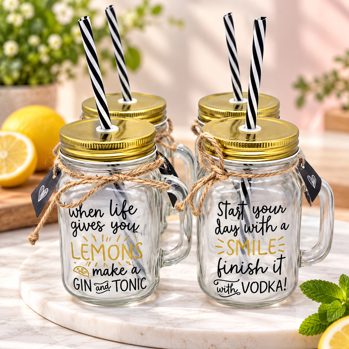 Glass Mason Jar Tumbler with Lid and Reusable Straw