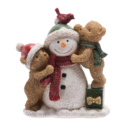 Snowman and Teddy Bears Scene Figurine
