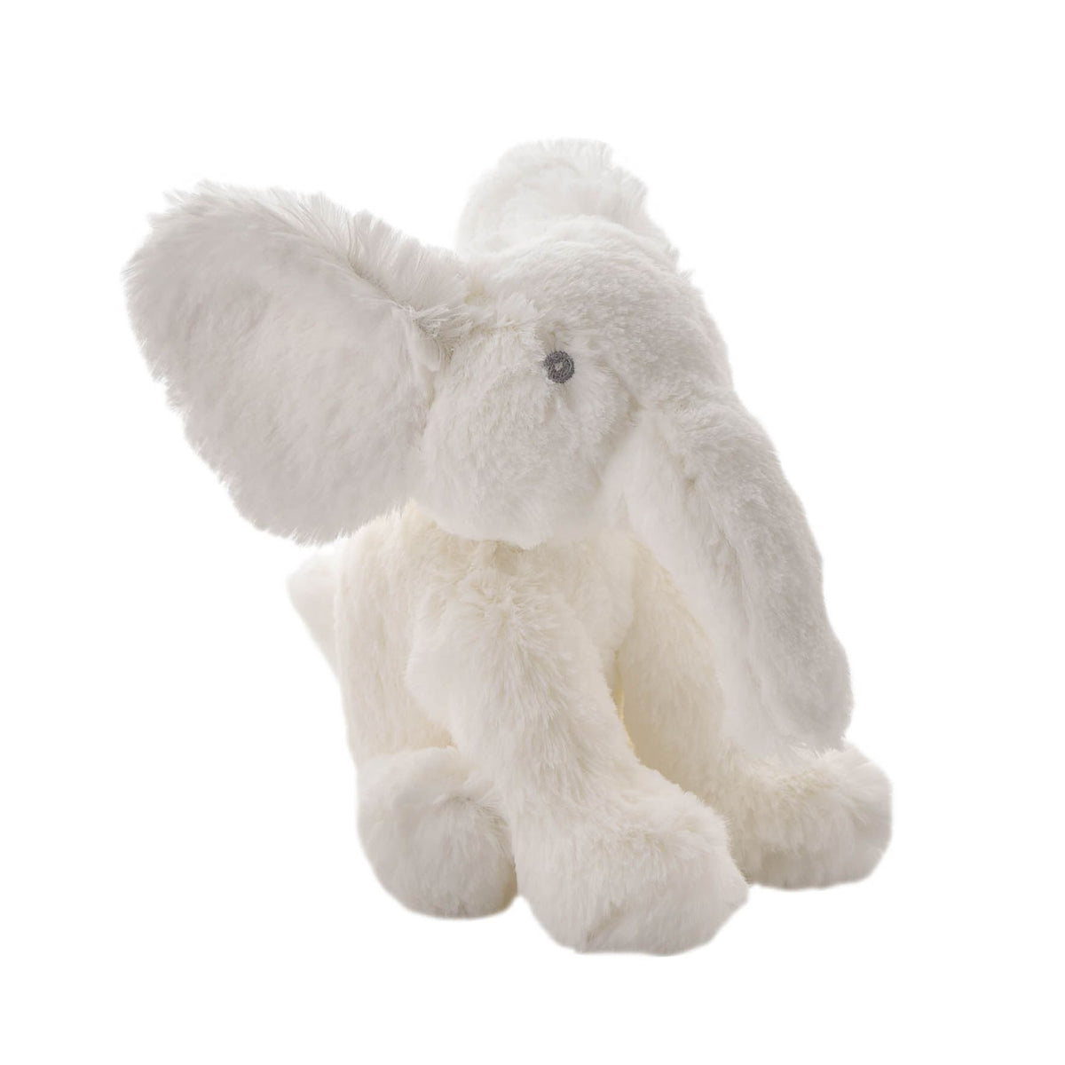 White plush elephant toy on a white background