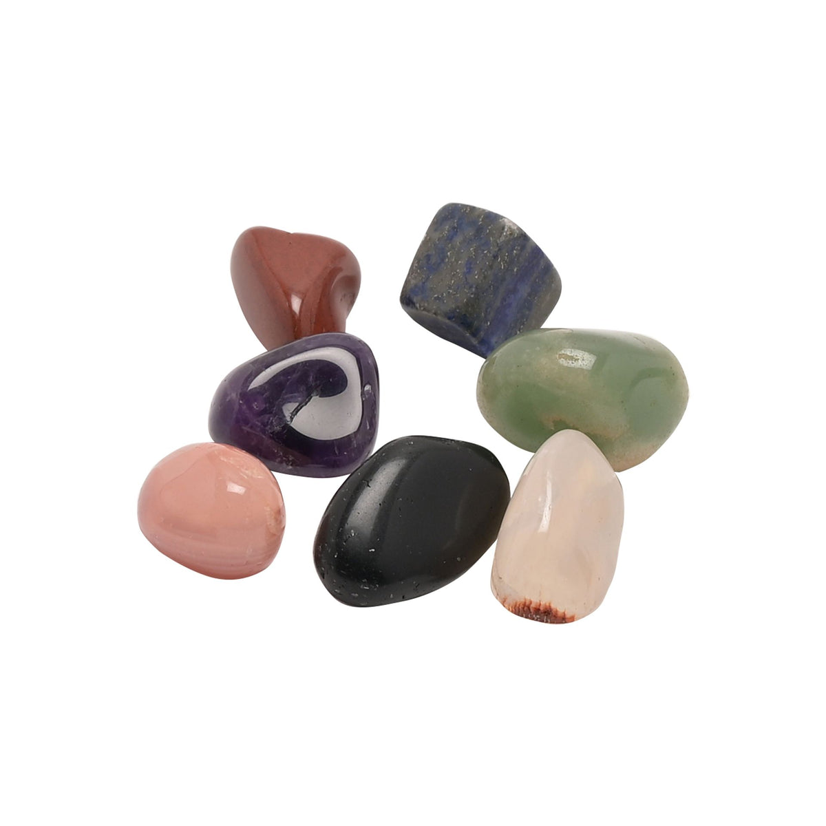 Set of colorful polished stones on a white background