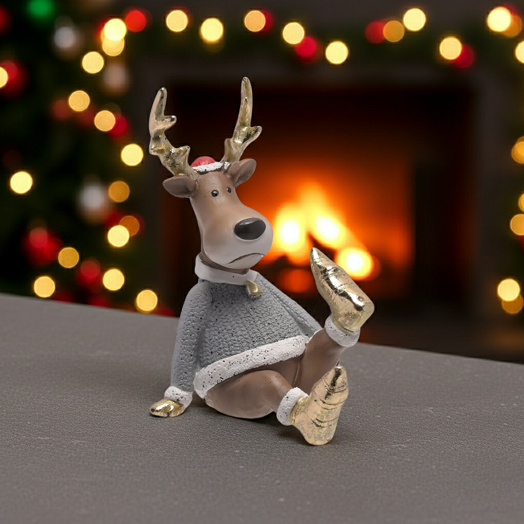 Sitting Reindeer Christmas Figurine