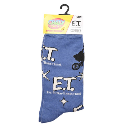 Blue sock with E.T. branding on a white background
