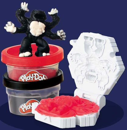 Play-Doh set with a gorilla figure and mold on a blue background