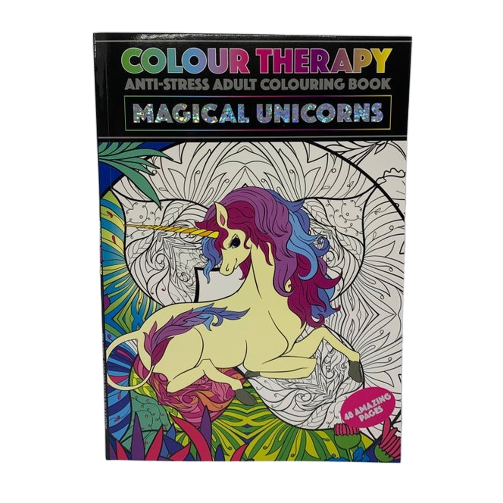 Colour Therapy Magical Unicorns coloring book on a white background